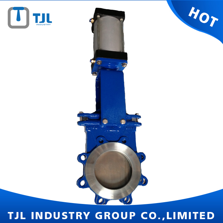 Air cylinder actuated knife gate valve